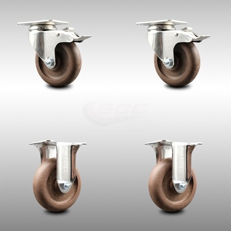 Service Caster 4 Inch 316SS High Temp Glass Filled Nylon Plate Caster Lock Brake 2 Rigid, 2PK SCC-SS316TTL20S414-GFNSHT-2-R-2